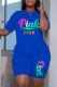 Blue Fashion Casual Letter Print Patchwork O Neck Short Sleeve Plus Size Two Pieces