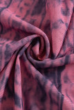 Pink Sexy Print Patchwork O Neck Long Sleeve Two Pieces