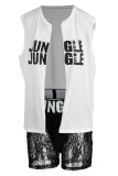 White Sexy Print Bandage Patchwork Sleeveless Two Pieces