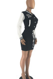 Black Casual Solid Embroidered Bandage Patchwork Buckle Dresses