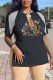 Black Fashion Sexy Character Print Tassel V Neck T-Shirts