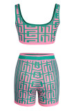 Pink Fashion Sexy Print Patchwork U Neck Sleeveless Two Pieces