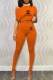 Orange Fashion Casual Print Letter Oblique Collar Short Sleeve Two Pieces
