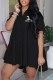 Black Fashion Casual Print Letter Turndown Collar A Line Dresses