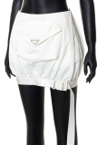 White Casual Solid Bandage Patchwork Regular High Waist Solid Color Bottoms