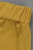 Yellow Casual Solid Patchwork Fold O Neck Plus Size Two Pieces