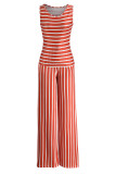 Blue Casual Striped Print Patchwork O Neck Sleeveless Two Pieces