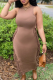 Bare Color Fashion Solid Tassel O Neck Pencil Skirt Dresses