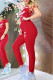 Red Fashion Casual Print Letter O Neck Short Sleeve Two Pieces