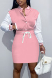 Red Casual Solid Bandage Patchwork Buckle Dresses