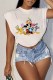 White Fashion Casual Character Print Patchwork O Neck T-Shirts
