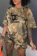 Camouflage Fashion Casual Camouflage Print Letter O Neck Short Sleeve Two Pieces