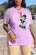 Light Purple Fashion Sexy Character Print Patchwork V Neck T-Shirts