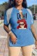 Blue Fashion Sexy Character Print Tassel V Neck T-Shirts