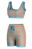 Pink Fashion Sexy Print Patchwork U Neck Sleeveless Two Pieces