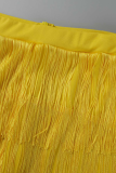 Purple Fashion Solid Tassel Straight Mid Waist Straight Solid Color Bottoms