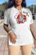 White Fashion Casual Character Print Patchwork V Neck T-Shirts