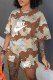 Light Color Fashion Casual Camouflage Print Letter O Neck Short Sleeve Two Pieces