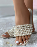 Cream White Fashion Casual Patchwork Pearl Square Comfortable Shoes