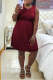 Burgundy Casual Solid Patchwork U Neck Cake Skirt Dresses