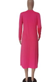 Rose Red Sexy Solid Patchwork Long Sleeve Two Pieces
