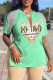Light Green Fashion Casual Print Tassel Patchwork V Neck T-Shirts