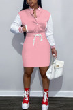 Red Casual Solid Bandage Patchwork Buckle Dresses