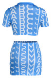 Pink Sexy Print Patchwork V Neck Short Sleeve Two Pieces