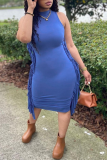 Bare Color Fashion Solid Tassel O Neck Pencil Skirt Dresses