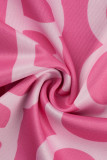 Pink Sexy Print Patchwork V Neck Short Sleeve Two Pieces