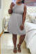 Grey Casual Solid Patchwork U Neck Cake Skirt Dresses