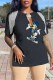Black Fashion Sexy Character Print Patchwork V Neck T-Shirts