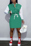 Red Casual Solid Bandage Patchwork Buckle Dresses