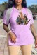 Light Purple Fashion Sexy Character Print Tassel V Neck T-Shirts