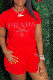 Red Fashion Casual Print Letter Hot Drill O Neck Short Sleeve Two Pieces