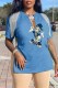 Blue Fashion Sexy Character Print Patchwork V Neck T-Shirts
