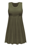 Army Green Casual Solid Patchwork U Neck Cake Skirt Dresses