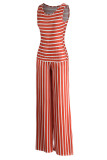 Blue Casual Striped Print Patchwork O Neck Sleeveless Two Pieces