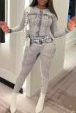 Pink Sexy Print Patchwork O Neck Long Sleeve Two Pieces