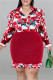 Red Fashion Casual Print Patchwork Turndown Collar Long Sleeve Dresses