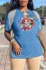 Blue Fashion Casual Character Print Patchwork V Neck T-Shirts