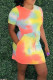 Yellow Casual Print Tie Dye Bandage Patchwork O Neck Straight Dresses