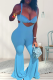 Light Blue Sexy Solid Patchwork Spaghetti Strap Sleeveless Two Pieces