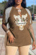 Coffee Fashion Casual Print Tassel Patchwork V Neck T-Shirts