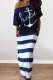 Deep Blue Casual Print Patchwork Off the Shoulder Straight Dresses