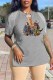 Grey Fashion Sexy Character Print Tassel V Neck T-Shirts