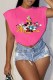 Rose Red Fashion Casual Character Print Patchwork O Neck T-Shirts