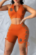 Tangerine Red Fashion Print Draw String Zipper Collar Sleeveless Two Pieces