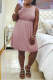 Pink Casual Solid Patchwork U Neck Cake Skirt Dresses