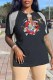 Black Fashion Casual Character Print Patchwork V Neck T-Shirts